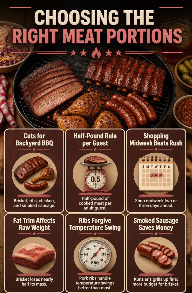 Information image about selecting proper meat portions for BBQ.