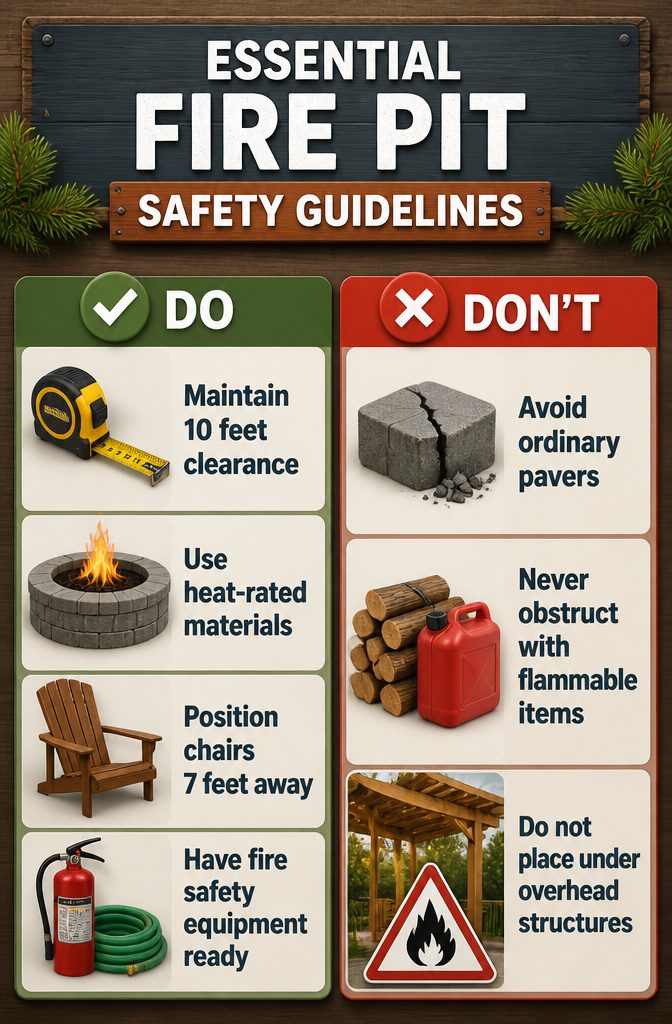 A graphic displaying essential fire pit safety guidelines.