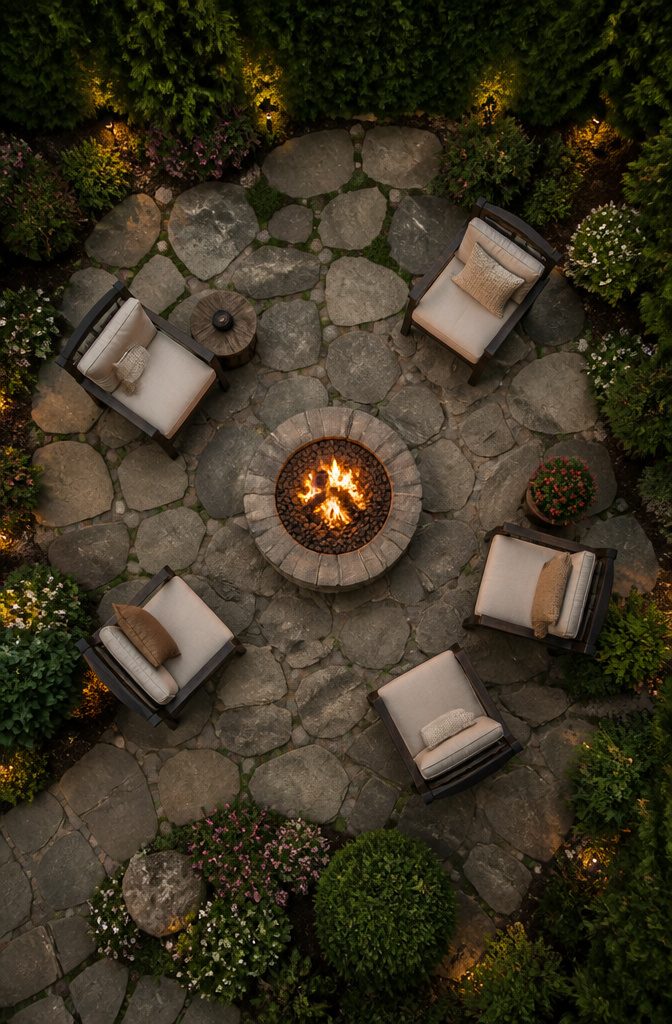 A diagram showing seating arrangements around a fire pit.
