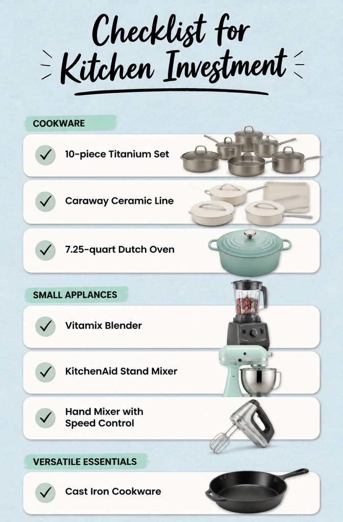 A collection of high-quality kitchen cookware displayed on a counter.