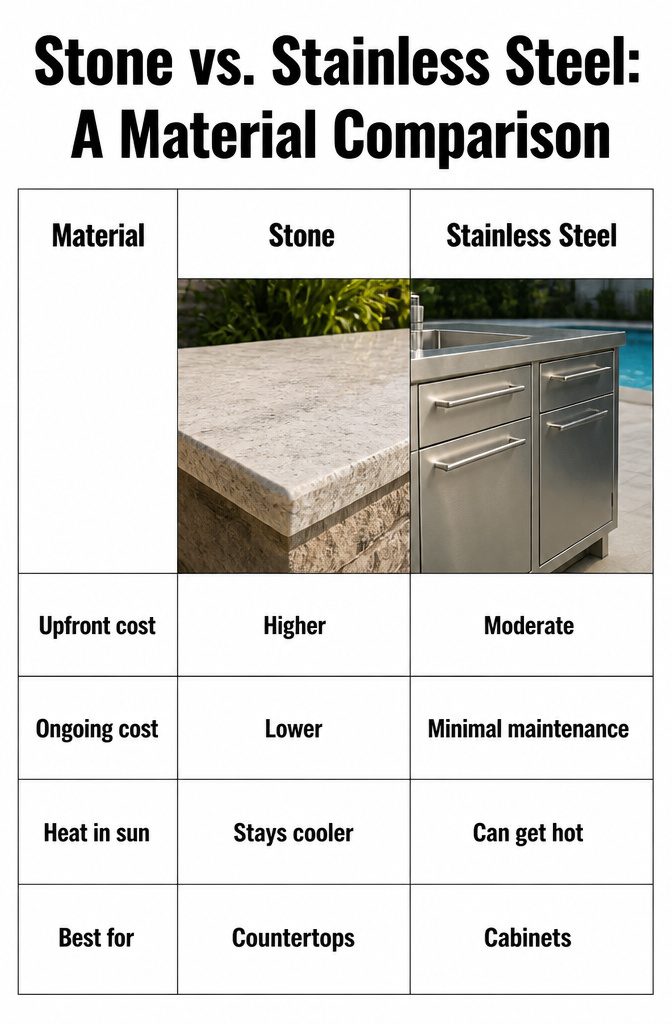 Comparison image of stone and stainless steel materials.