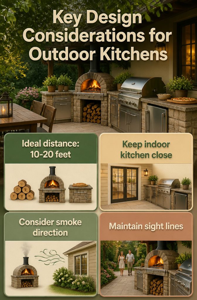 Diagram illustrating key design considerations for outdoor kitchen layouts.